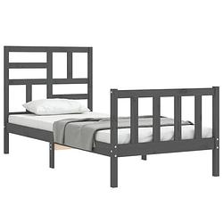 Foto van The living store massief grenenhouten bedframe - grijs - 195.5 x 95.5 x 104 cm - multiplex lattenbodem