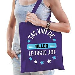 Foto van Bellatio decorations cadeau tas juf - paars/blauw - 42 x 38 cm - tas van de aller leukste juf - feest boodschappentassen