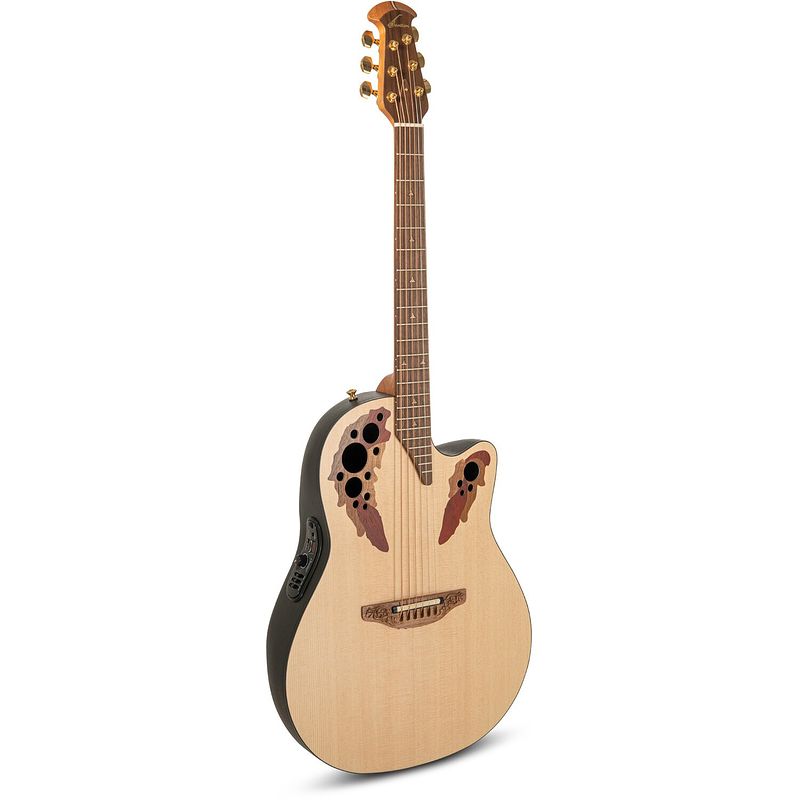 Foto van Ovation pro series elite 1768-4s-g usa deep bowl natural satin elektrisch-akoestische gitaar met koffer