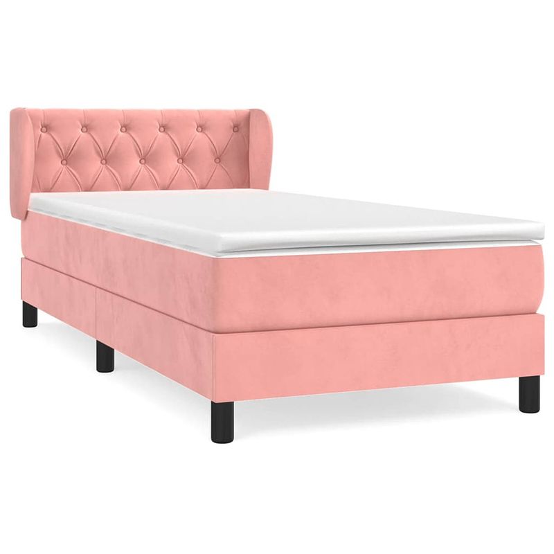 Foto van The living store boxspring met matras fluweel roze 80x200 cm - bed