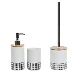 Foto van Toiletborstel wit/zwart met houder 39 cm met zeeppompje 300ml en beker - badkameraccessoireset