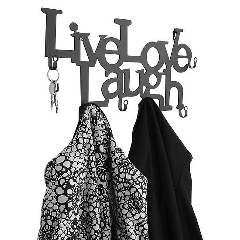 Foto van Miadomodo - wandgarderobe met tekst: live, love, laugh design - muur