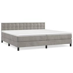 Foto van The living store boxspringbed - lichtgrijs - 203 x 200 x 78/88 cm - fluweel - verstelbaar hoofdbord - pocketvering