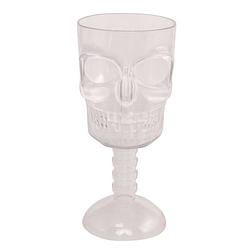 Foto van Halloween 3d doodshoofd glas - plastic transparant - 350 ml - feestdecoratievoorwerp