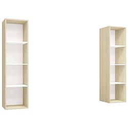 Foto van The living store tv-meubelset - wandmontage - 37x37x142.5 cm - wit/sonoma eiken - 2 stuks