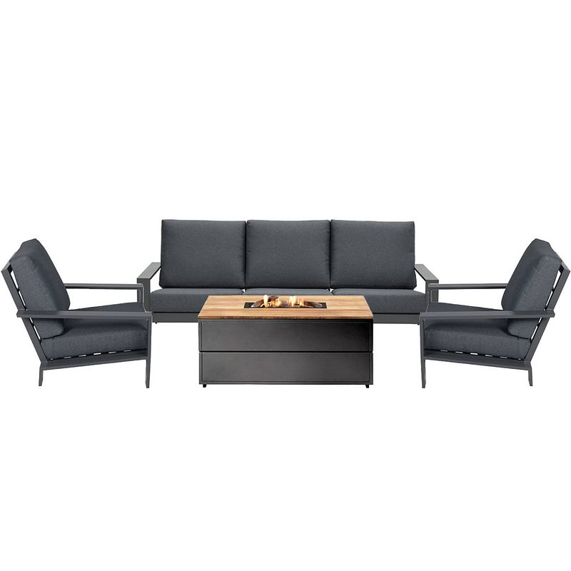 Foto van Garden impressions coba loungeset 4-delig donker grijs incl. cosipure vuurtafel 120 cm