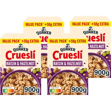 Foto van Quaker cruesli rozijn & hazelnoot voordeelverpakking 4 x 900gr bij jumbo