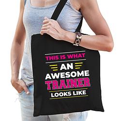 Foto van Awesome / geweldige trainer katoenen tas - zwart - 42 x 38 cm - feest boodschappentassen