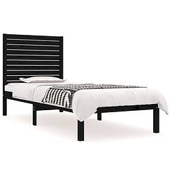 Foto van The living store houten bedframe - massief grenenhout - 195.5 x 96 x 100 cm - zwart