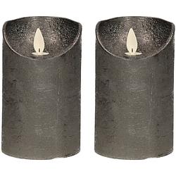 Foto van 2x antraciete led kaarsen / stompkaarsen met bewegende vlam 12,5 cm - led kaarsen