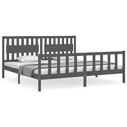 Foto van The living store bed - massief grenenhout - grijs - 205.5 x 205.5 x 100 cm - multiplex lattenbodem