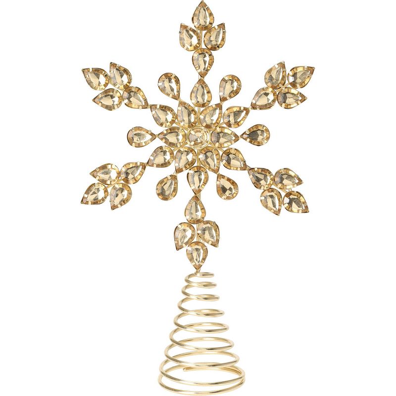 Foto van Christmas decoration piek - ster vorm - goud met steentjes - 23 cm - kerstboompieken