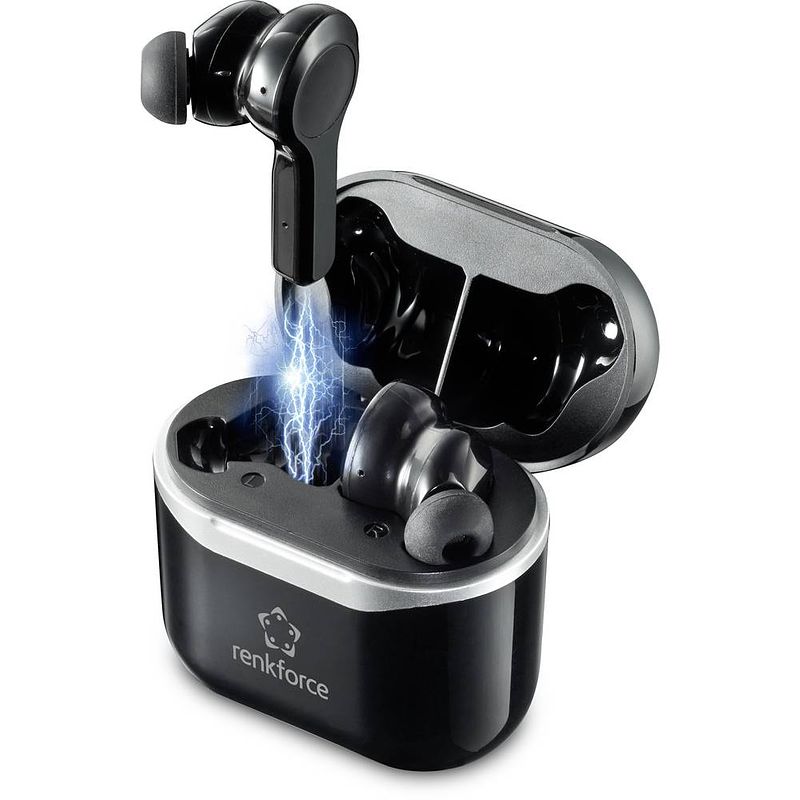 Foto van Renkforce rf-nce-500 in ear oordopjes bluetooth zwart noise cancelling headset, volumeregeling