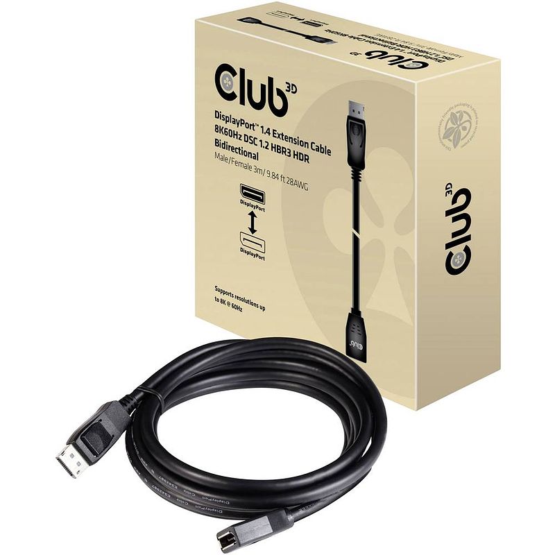 Foto van Club3d displayport verlengkabel displayport stekker, displayport bus 3.00 m zwart cac-1023 displayport-kabel