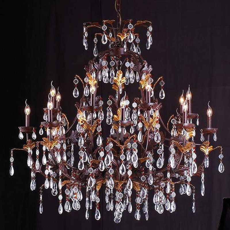 Foto van Lumilamp kroonluchter ø 135x125/180 cm goudkleurig bruin ijzer glas hanglamp chandelier kristal lamp goudkleurig