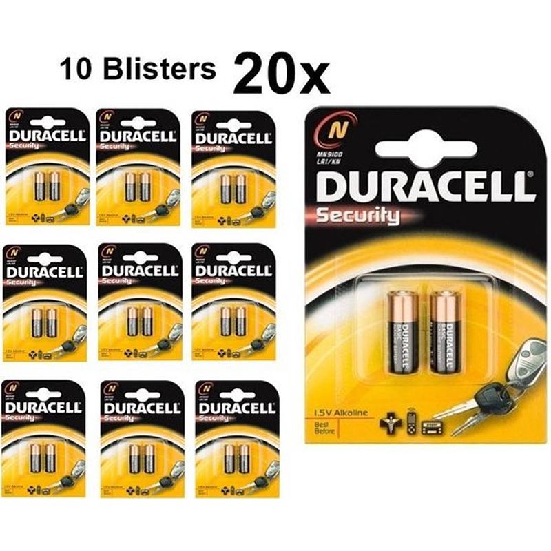Foto van 20 stuks (10 blisters a 2st) - duracell lr1 / n / e90 / 910a 1,5 v alkaline batterij (duo pack)