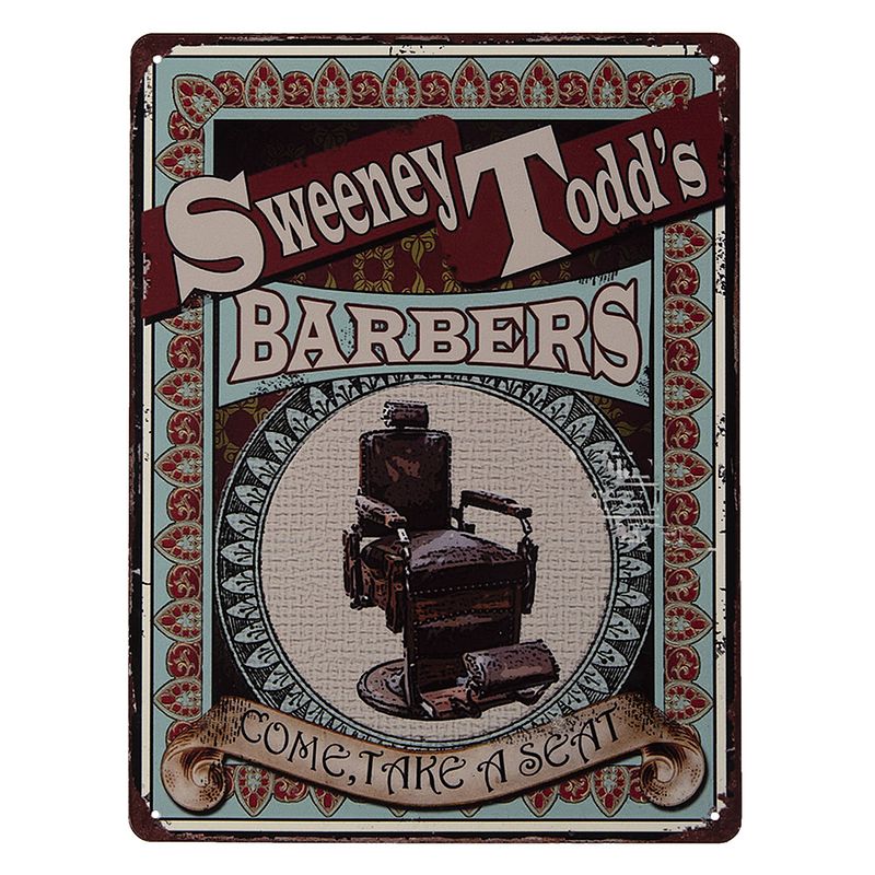 Foto van Clayre & eef tekstbord 25x33 cm rood bruin ijzer barbers wandbord spreuk wandplaat rood wandbord spreuk