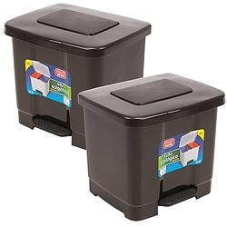 Foto van 2x stuks dubbele afvalemmer/vuilnisemmer donkergrijs 35 liter met deksel en pedaal - prullenbakken