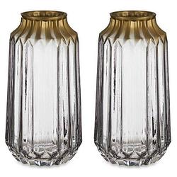 Foto van Bloemenvazen 2x stuks - luxe deco glas - grijs transparant/goud - 13 x 23 cm - vazen