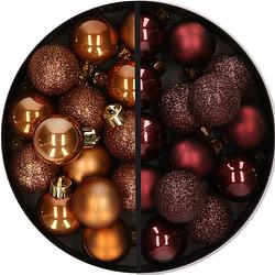 Foto van 28x stuks kleine kunststof kerstballen bruin tinten 3 cm - kerstbal