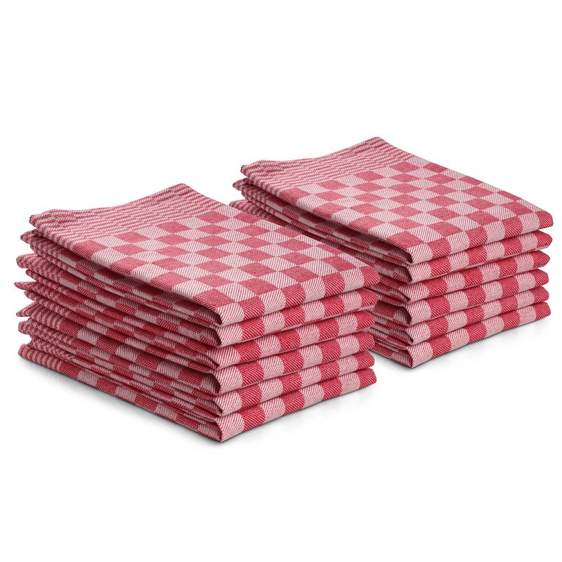 Foto van Seashell theedoeken set - 12 stuks - 50x70 - blokpatroon - geblokt - horeca ruit - rood