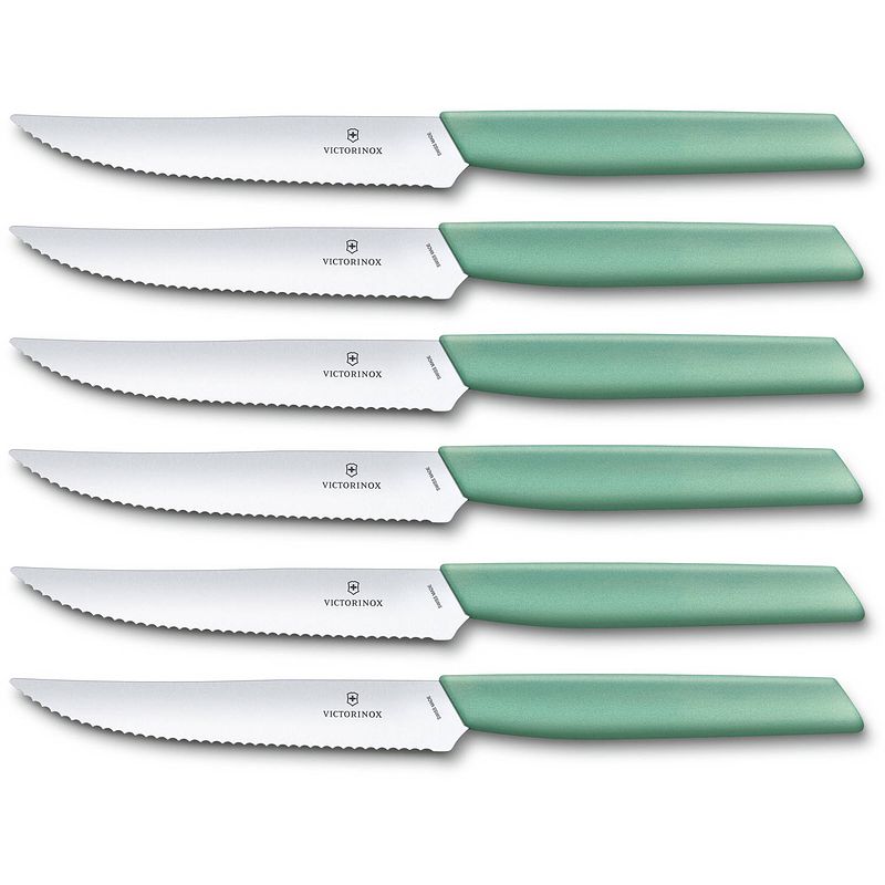 Foto van Swiss modern steakmessen - 6-delig - 12cm - mint groen