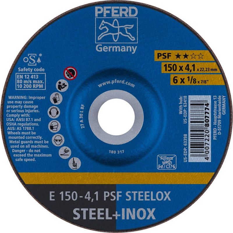 Foto van Pferd 62015520 psf steelox afbraamschijf gebogen 150 mm 22.23 mm 10 stuk(s)