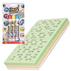 Foto van 100x bingokaarten nummers 1-90 inclusief 3x bingostiften - actiespellen