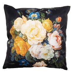 Foto van Clayre & eef kussenhoes 45x45 cm zwart geel polyester bloemen sierkussenhoes zwart sierkussenhoes