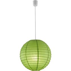 Foto van Led hanglamp - hangverlichting - trion ponton - e27 fitting - rond - mat groen - papier