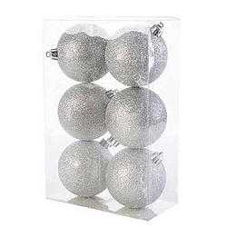 Foto van 12x kunststof kerstballen glitter zilver 8 cm kerstboom versiering/decoratie - kerstbal
