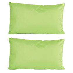 Foto van 2x stuks bank/sier kussens voor binnen en buiten in de kleur groen 30 x 50 cm tuinkussens voor buite - sierkussens