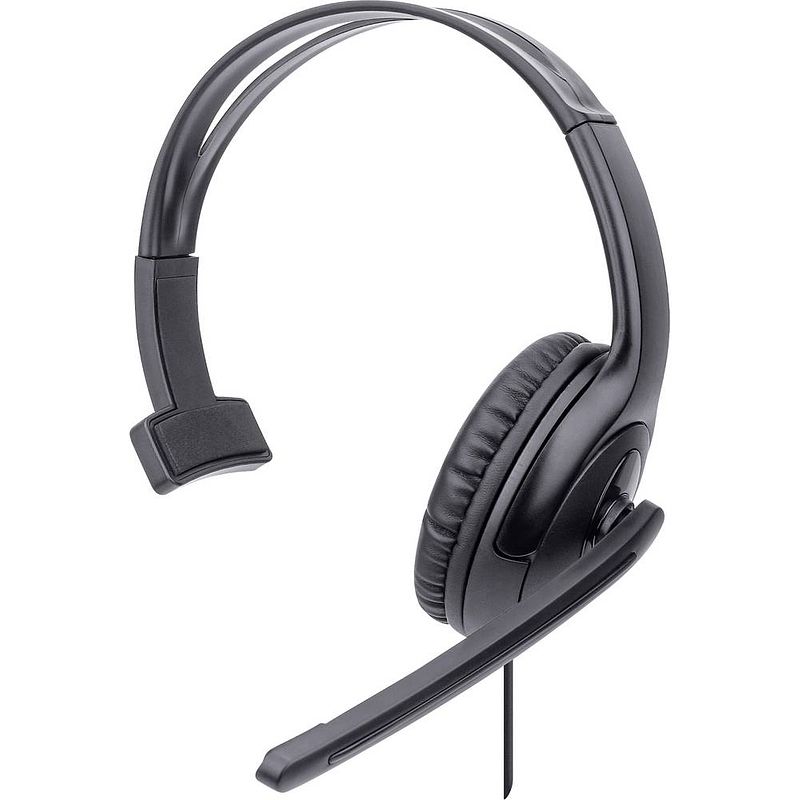 Foto van Manhattan mono usb-headset over-ear kabelgebunden usb-a-stecker lautstärkeregelung schwarz over ear headset kabel computer mono zwart volumeregeling, microfoon