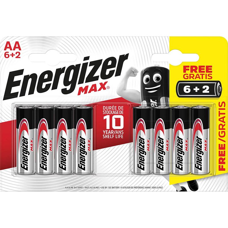 Foto van Energizer batterijen max aa, blister van 6 stuks + 2 stuks gratis