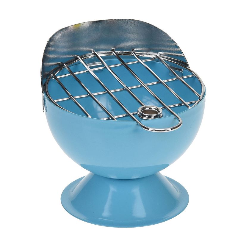 Foto van Asbak als bbq vorm metaal 12 cm blauw voor binnen/buiten - asbakken