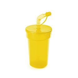Foto van Set van 10x stuks sportbeker/limonadebeker met rietje geel 400 ml - drinkbekers
