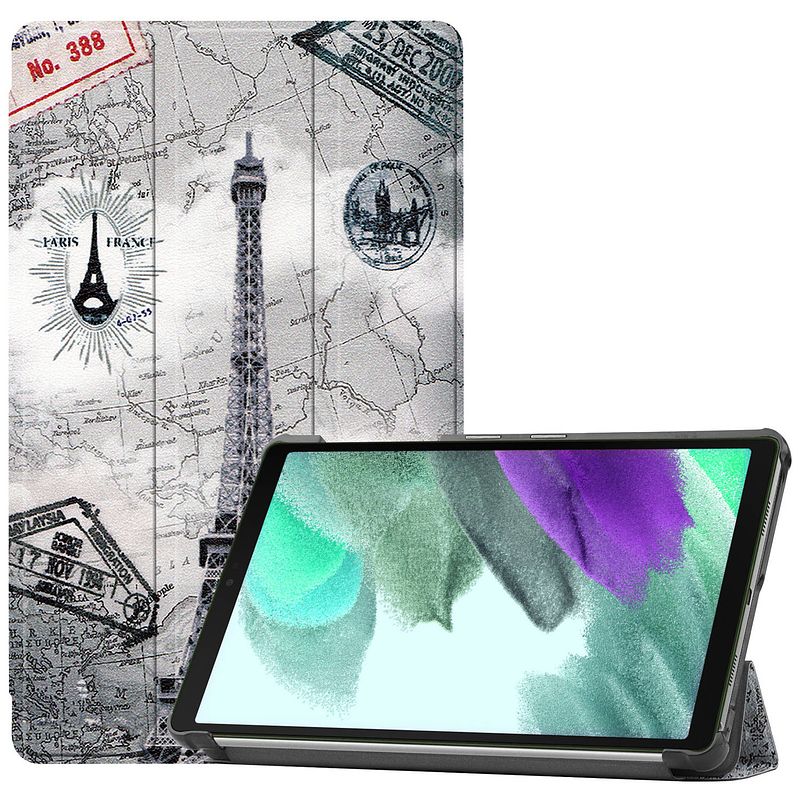 Foto van Basey samsung galaxy tab s6 lite hoesje kunstleer hoes case cover - eiffeltoren