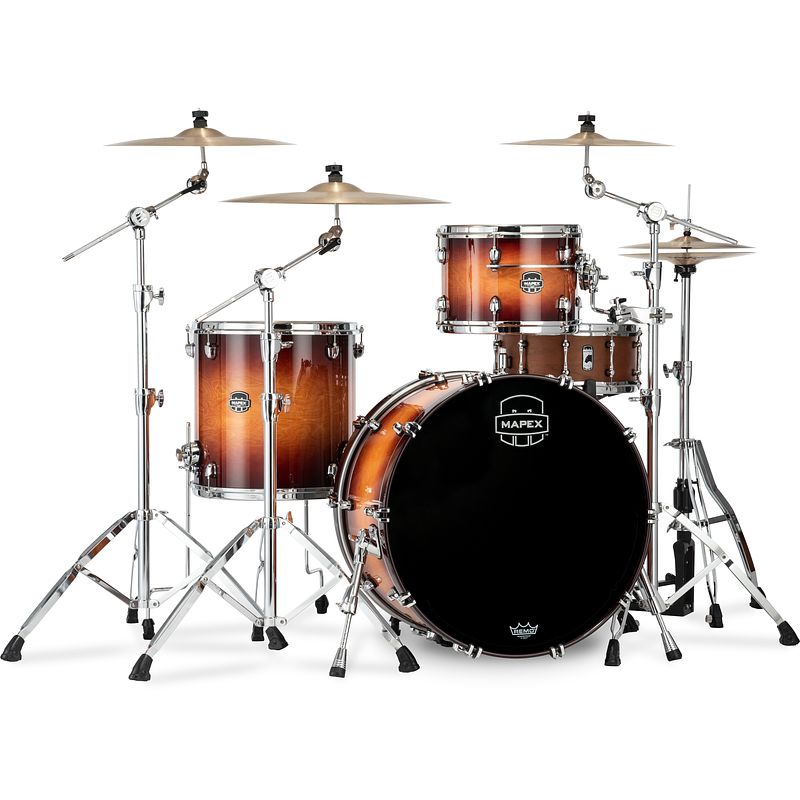 Foto van Mapex se446xhpo saturn evo. hybrid rock powerhouse exotic sunburst 3d. shellset