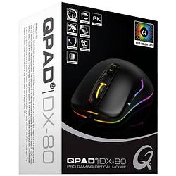Foto van Qpad dx80 gaming-muis usb optisch zwart, rgb 7 toetsen 1000 dpi, 1600 dpi, 2400 dpi, 3200 dpi, 5000 dpi, 8000 dpi verlicht