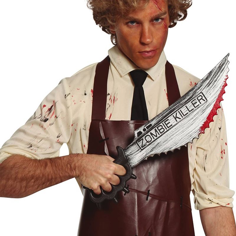 Foto van Horror mes met bloed - groot - 50 cm - kunststof - hakmes - halloween thema - verkleedattributen