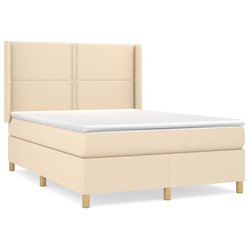 Foto van The living store boxspringbed - crème - 140 x 190 cm - pocketvering matras - middelharde ondersteuning -