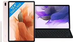 Foto van Samsung galaxy tab s7 fe 64gb wifi roze + samsung toetsenbord hoes qwerty zwart