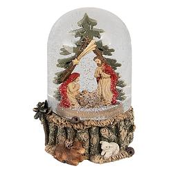 Foto van Haes deco - sneeuwbol met kerststal ø 10x14 cm - groen - kerst figuur, kerstdecoratie, schudbol