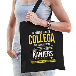 Foto van Trotse collega van de leukste kanjers katoenen cadeau tas zwart voor dames - feest boodschappentassen