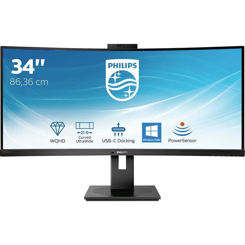 Foto van Philips 346p1crh lcd-monitor 86.4 cm (34 inch) energielabel g (a - g) 3440 x 1440 pixel wqhd 4 ms rj45, hoofdtelefoonaansluiting va led