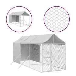 Foto van The living store hondenkennel - buiten - gegalvaniseerd staal - polyetheen - 2x6x2.5m - zilver