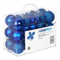 Foto van Relaxdays kerstballen - 50x st - donkerblauw - 3, 4 en 6 cm - kunststof - kerstbal
