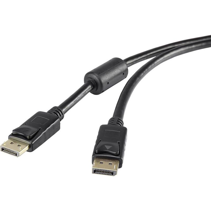 Foto van Renkforce displayport aansluitkabel displayport stekker, displayport stekker 10.00 m zwart rf-3433996 vergulde steekcontacten, met ferrietkern displayport-kabel