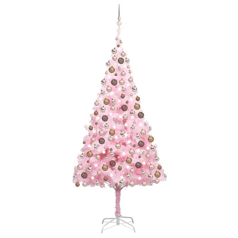 Foto van Vidaxl kunstkerstboom met led's en kerstballen 210 cm pvc roze