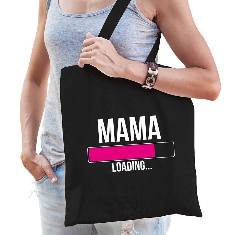 Foto van Mama loading cadeau katoenen tas zwart voor dames - cadeau aanstaande mama - feest boodschappentassen